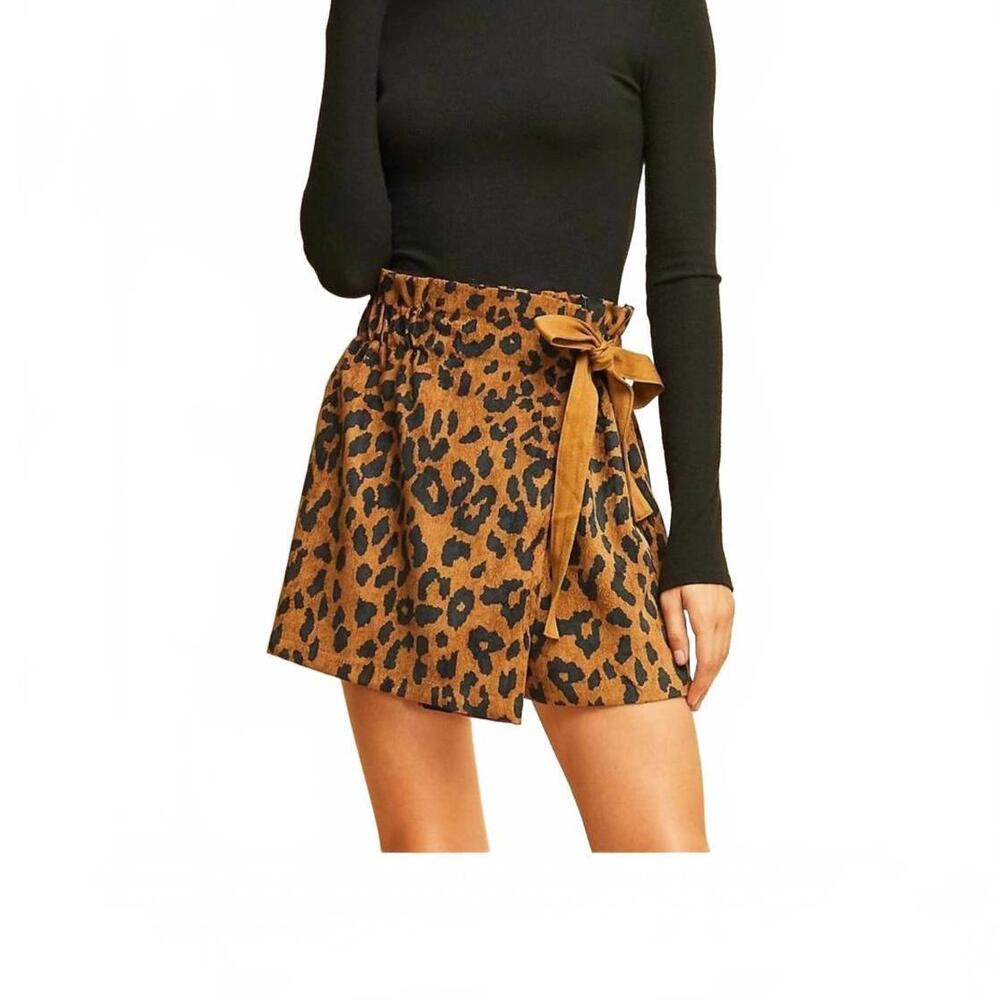 Entro Cheetah Print Front Wrap Corduroy Skort Small